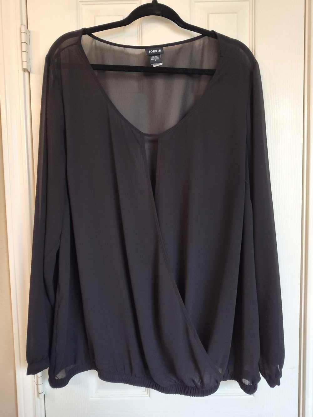 Torrid Black Surplice Long-Sleeve Chiffon Top